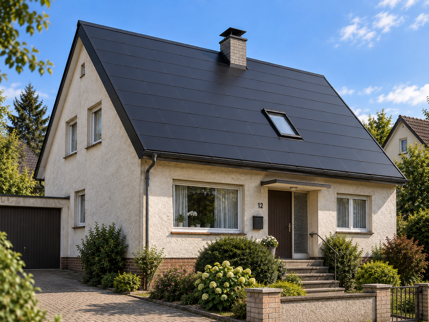 Einfamilienhaus mit flächenbündig integriertem Solardach